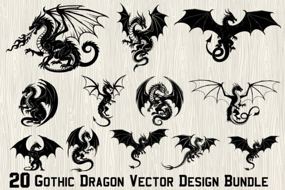 20 Gothic Dragon Vector Design Bundle for Branding and Marketing