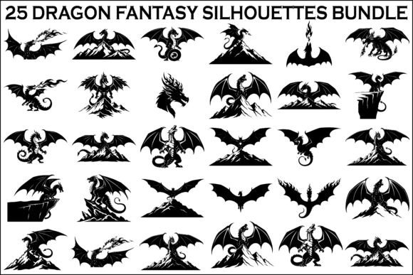 25 Dragon Fantasy Silhouettes Bundle - Graphics for Creative Projects