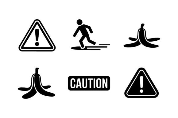Banana Peel Caution Slip Vector Set for Icons and Graphics