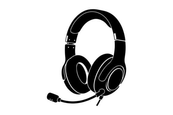 Black over-ear Gaming Headset Vector Ill for Graphics and Illustrations