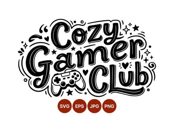 Cozy Gamer Club Gamepad Lettering Design for Crafting and Graphics