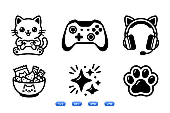 Cute Gamer Cat Icons Pack - Graphics for Playful Designs