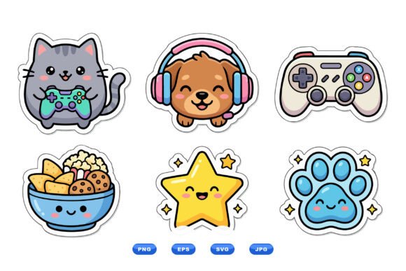 Cute Gamer Pets Vector Clipart – Playful Graphics for Modern Blogs