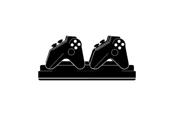 Dual Black Gaming Controllers Flat Design for Modern Graphics