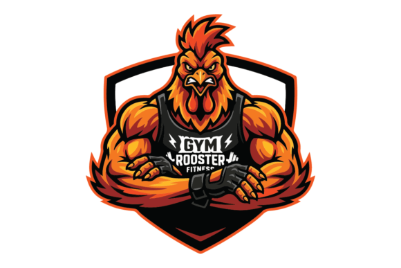 Fierce Orange Rooster Gym Mascot Logo - Bold Graphics for Logos