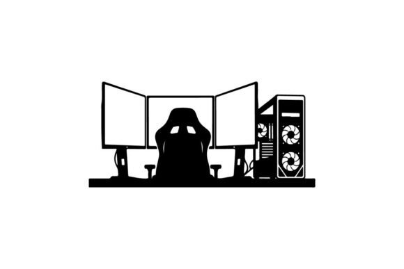 Gamer at Multi-monitor Gaming Setup Graphics