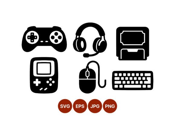 Gaming Devices Black and White Vector Graphics
