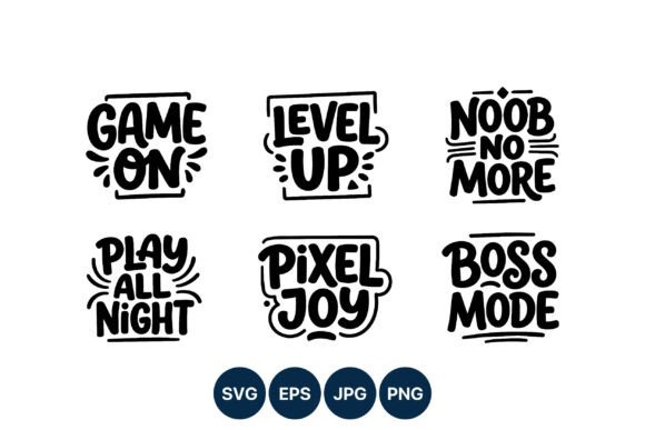 Gaming Phrases Black and White Vector Graphics