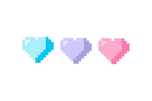 Pink, Purple and Blue Love in Pixel Art - Graphics for Illustrations