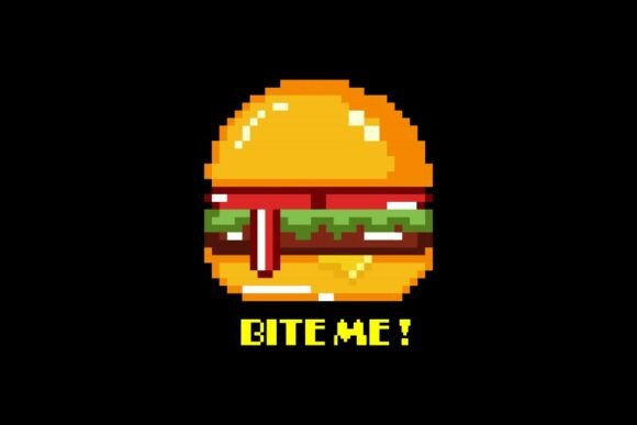 Pixel Art Burger with Bite Me Text: A Playful Graphic Asset for Blogs and Websites