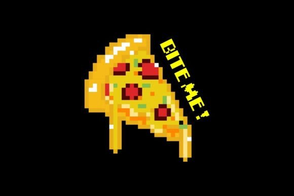 Pixel Art Pizza Slice with Bite Me Text: A Playful Graphic for Content Publishing