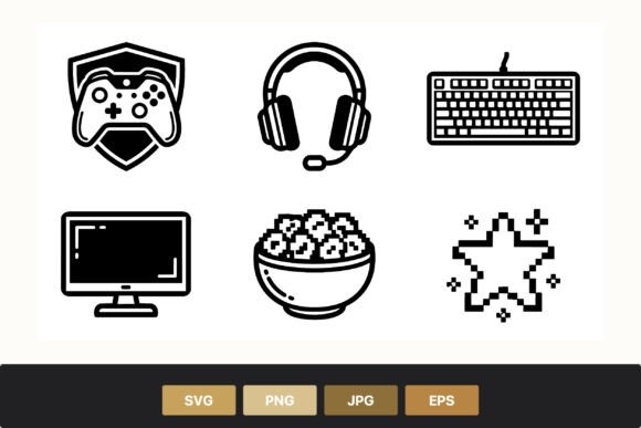Pixel Star Gaming Gear Icons - Graphics for Creative Sellers