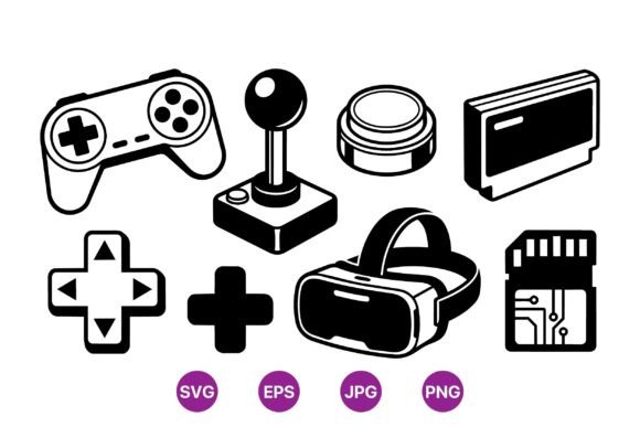 Retro Gaming Icon Vector Set for Graphics and Illustrations