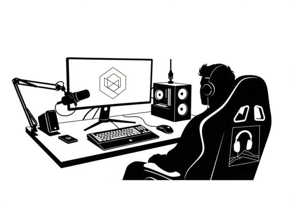 Silhouette Man at Desk Computer Monitor Graphics Review