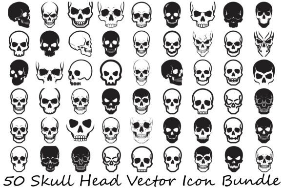 Skull Head Vector Icon Bundle for Graphics and Illustrations