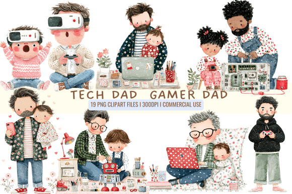 Tech Dad Gamer Dad Cliparts: Graphics for Handmade Creations