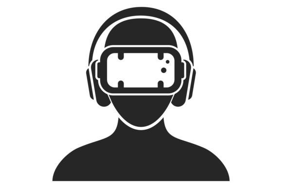 Virtual Reality User Black Icon. Mobile Embroidery Review